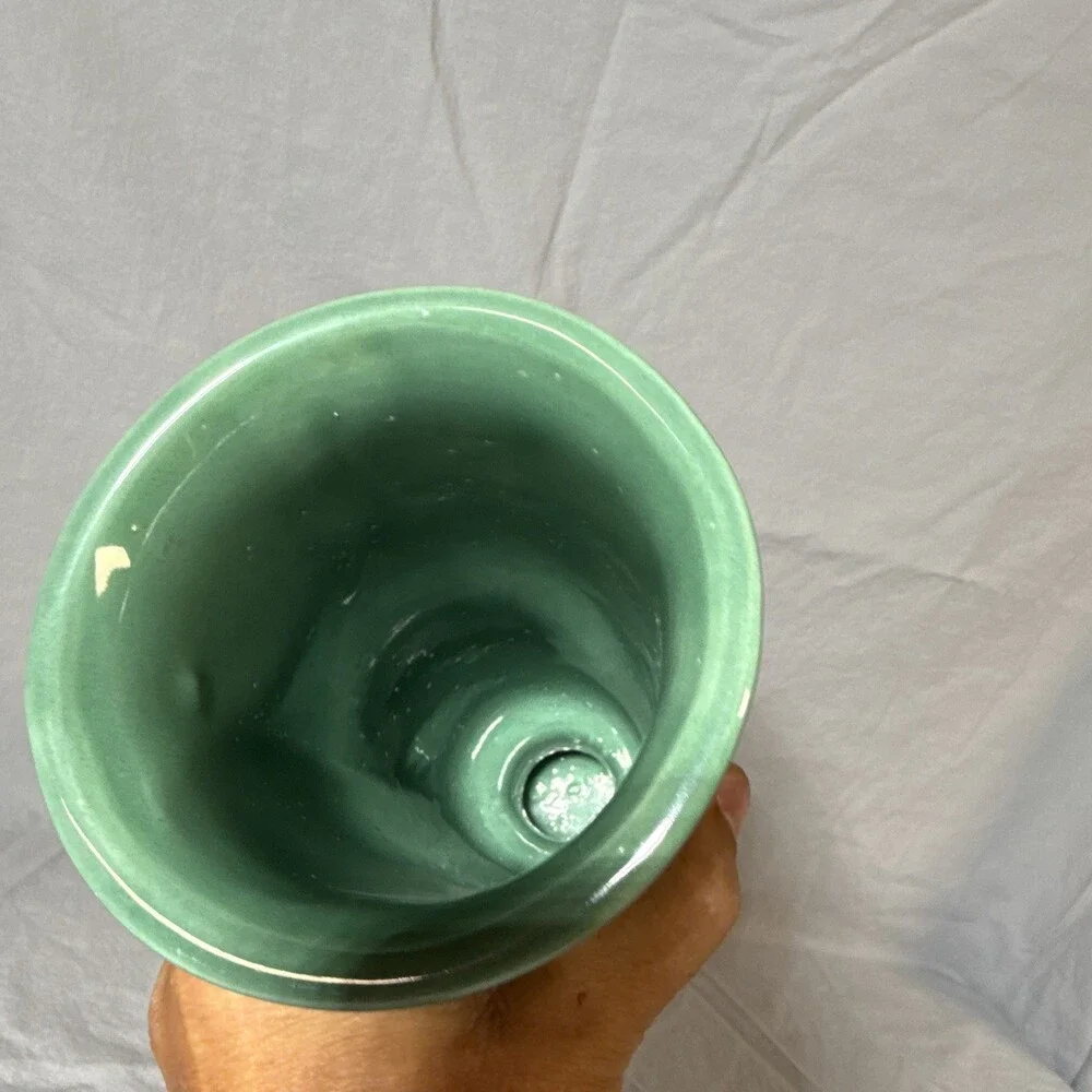 Haeger Green Ceramic Vase J8A Art Pottery Glossy Solid Printed Backstamp